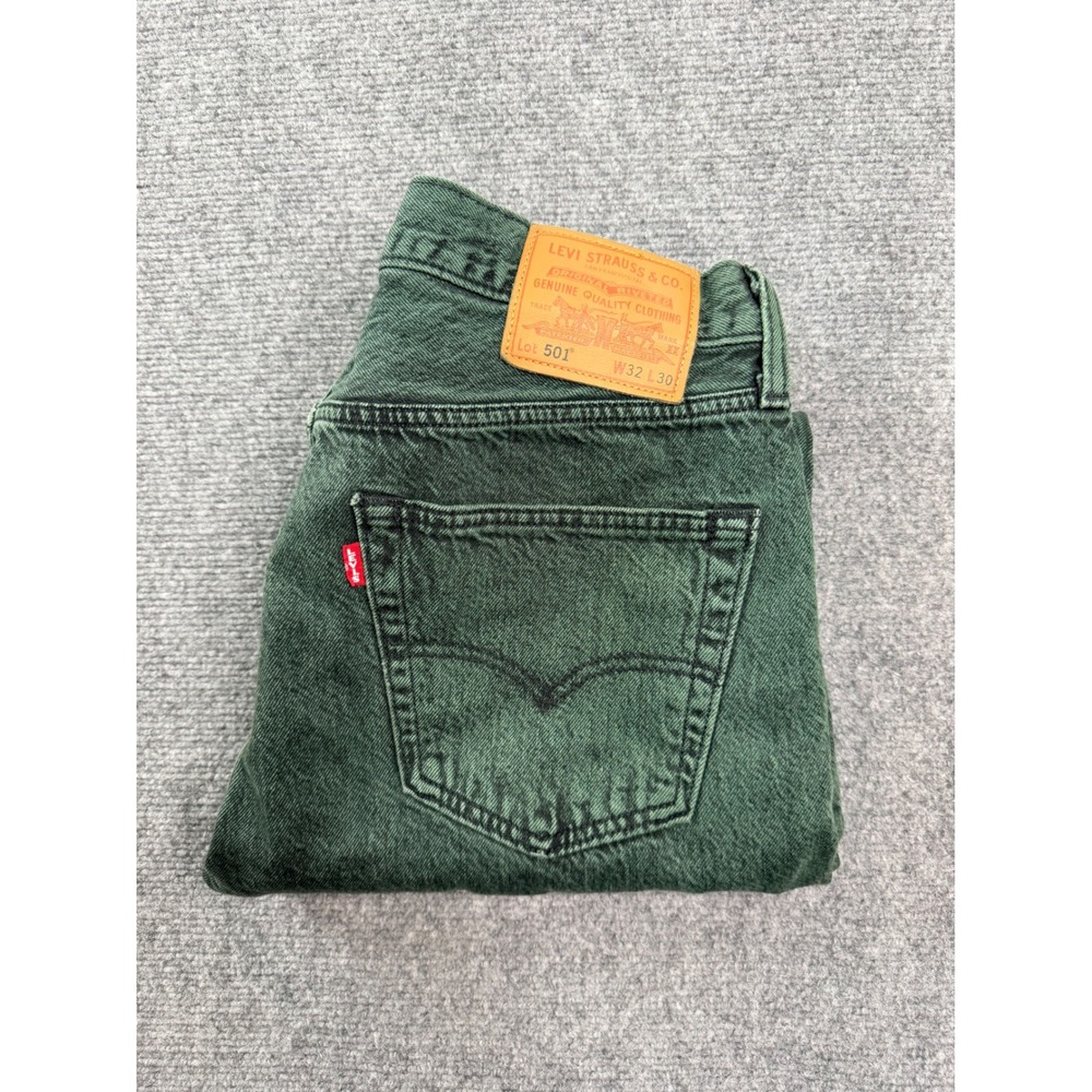 Levis 501 Big E Premium Mens Jeans 32x30 Green Garment Dye‎ Button Fly Straight
